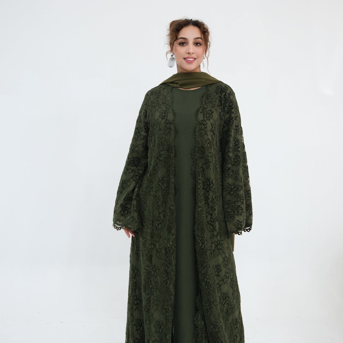 Floral Lace Open Abaya with Lining(MOA329)