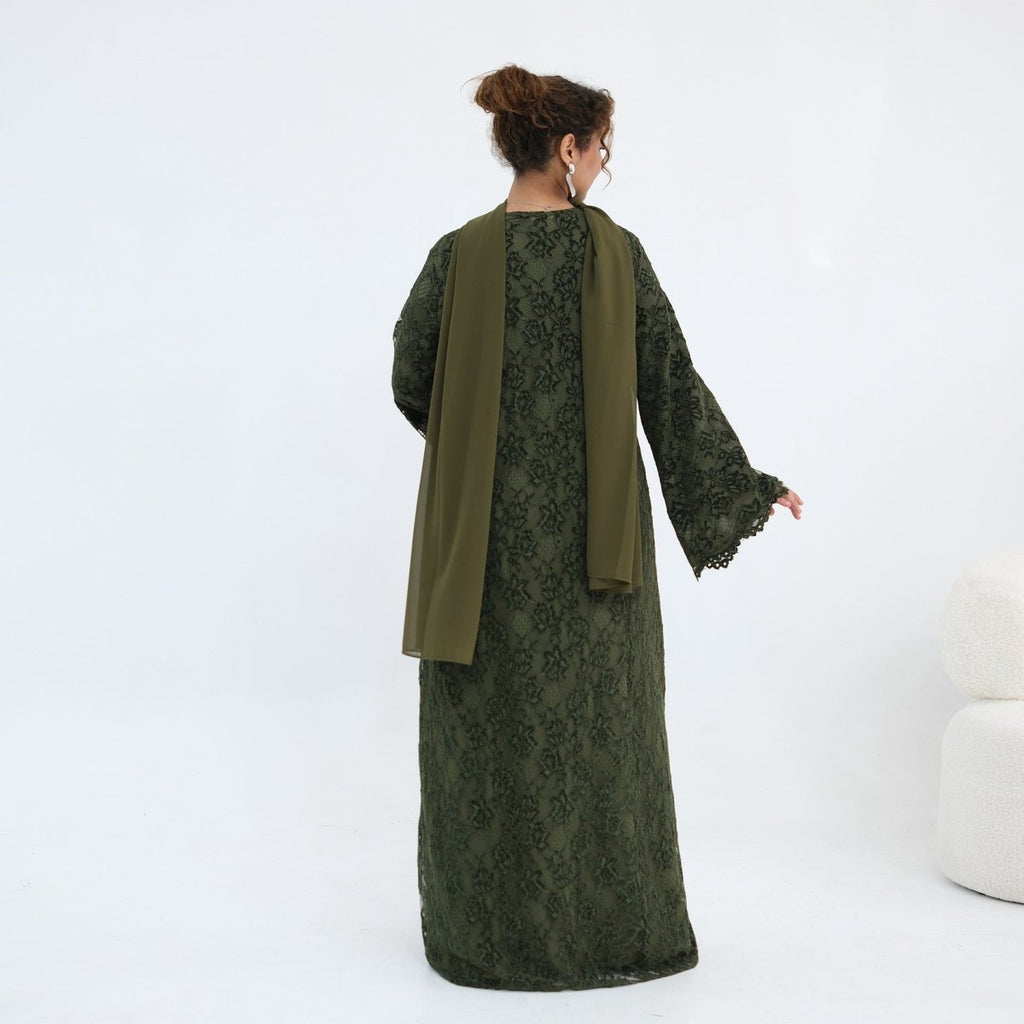 Floral Lace Open Abaya with Lining(MOA329)