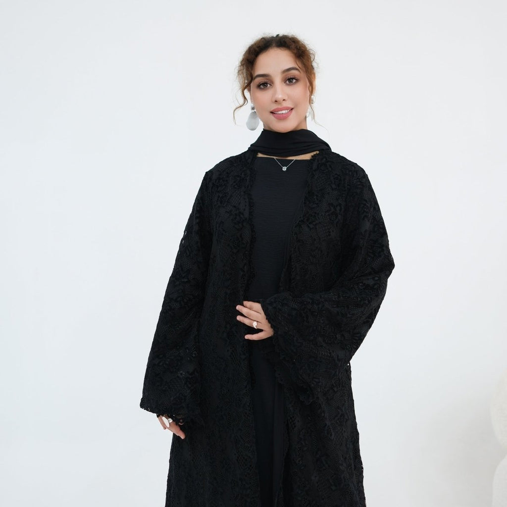 Floral Lace Open Abaya with Lining(MOA329)