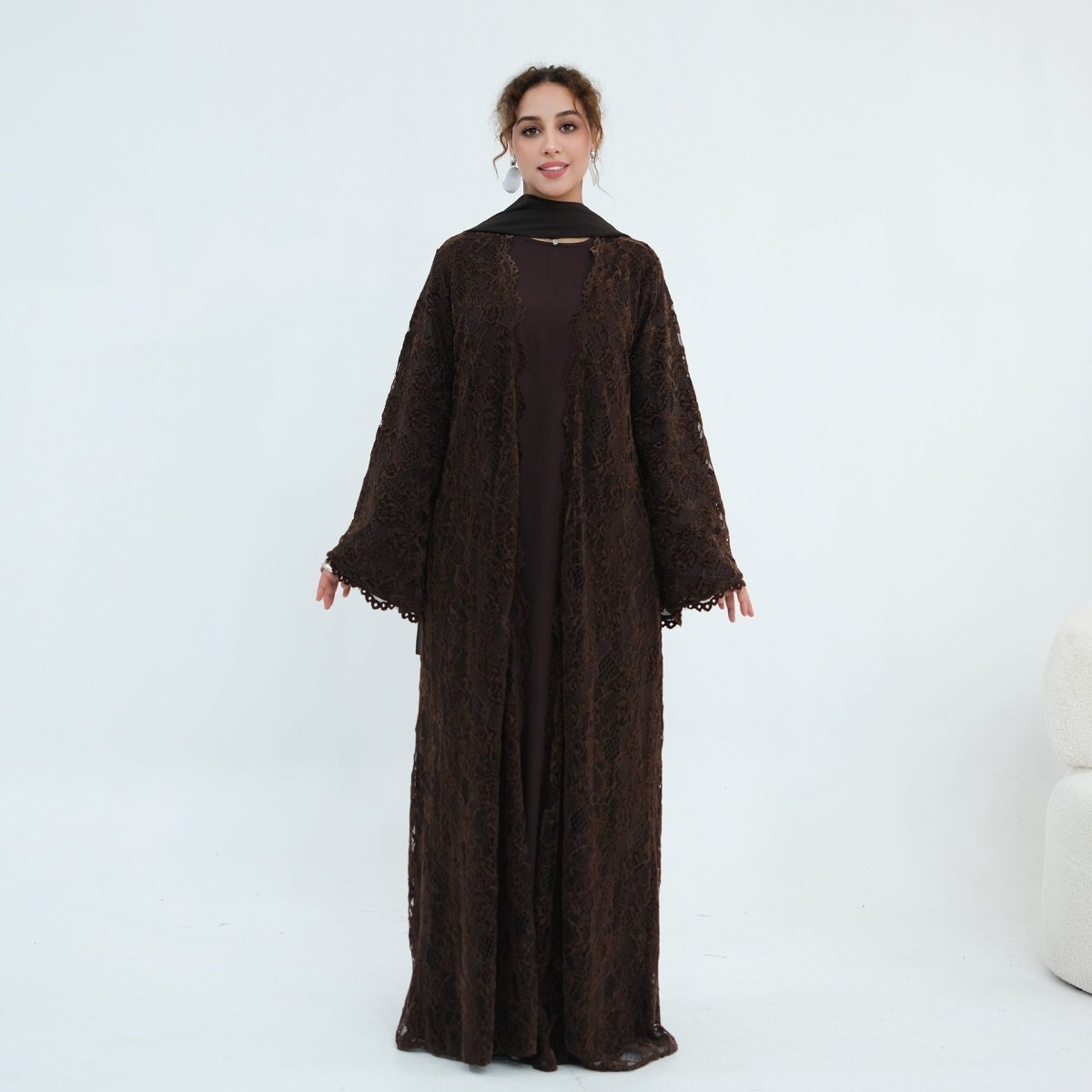 Floral Lace Open Abaya with Lining(MOA329)