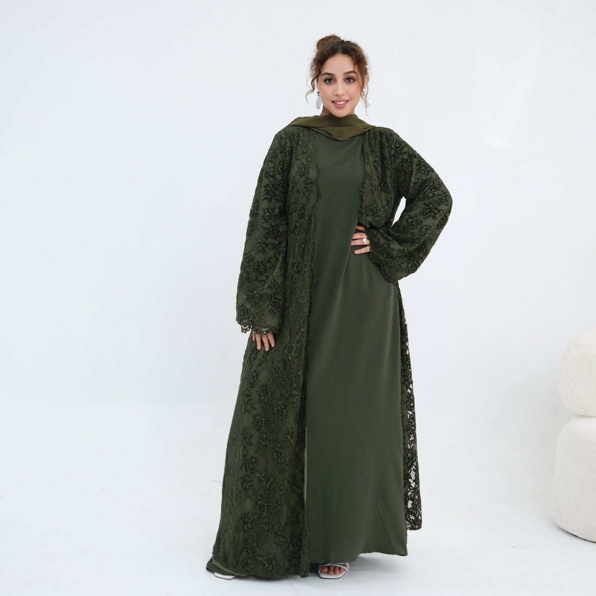 Floral Lace Open Abaya with Lining(MOA329)