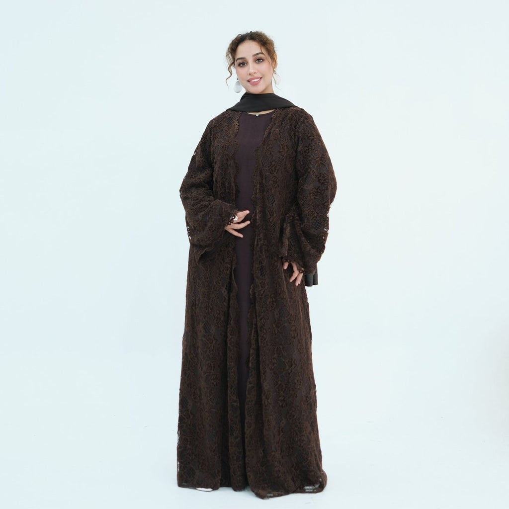 Floral Lace Open Abaya with Lining(MOA329)