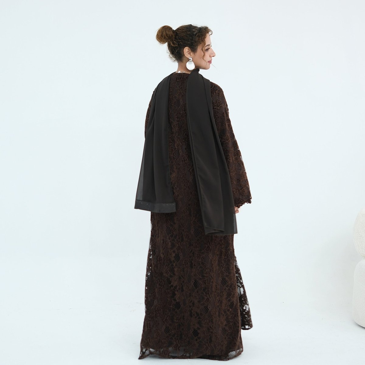 Floral Lace Open Abaya with Lining(MOA329)