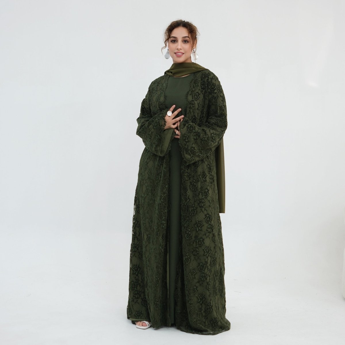 Floral Lace Open Abaya with Lining(MOA329)