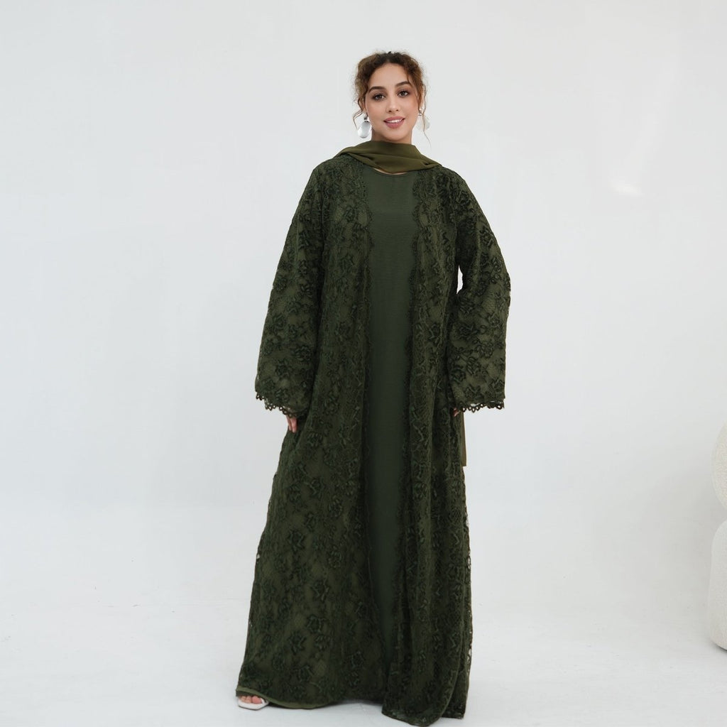Floral Lace Open Abaya with Lining(MOA329)
