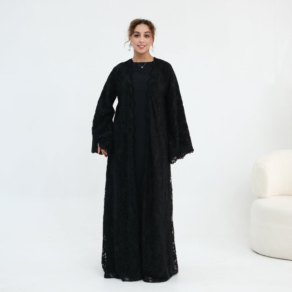 Floral Lace Open Abaya with Lining(MOA329)