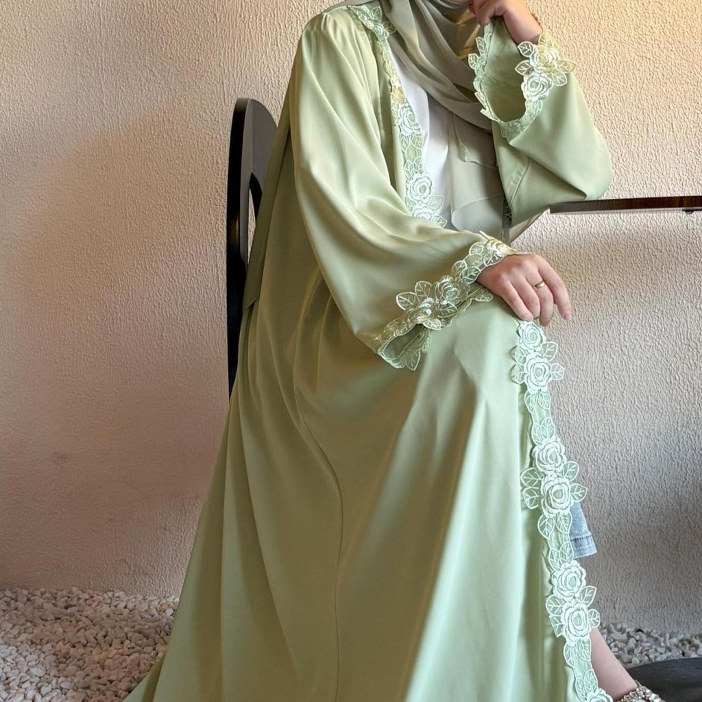 Floral Lace Trim Abaya with Hijab (MOA264)