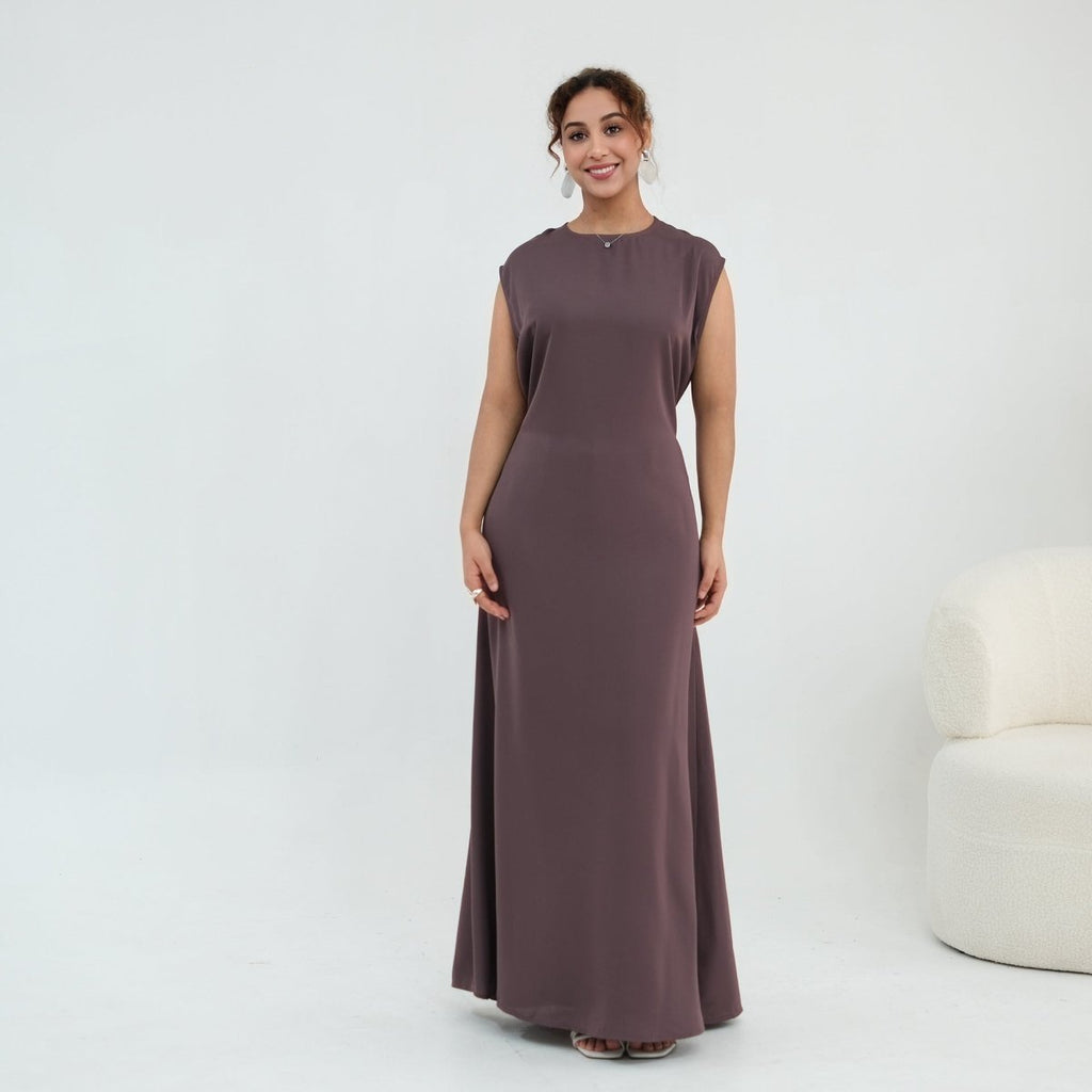 Floral Lace Trim Open Abaya & Sleeveless Inner Dress Set(MOA312)