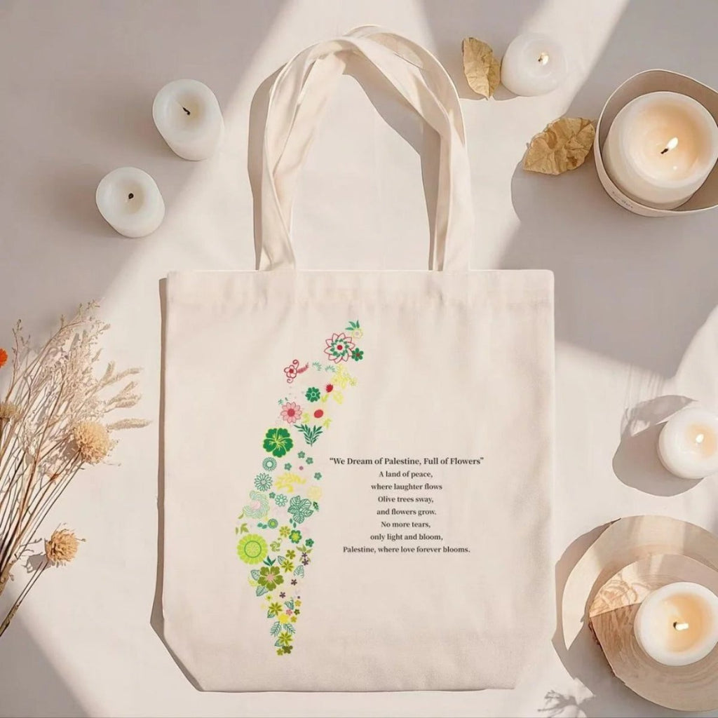 Floral Palestine Tote Bag – Love Forever Blooms (MAC236) | Free Gift