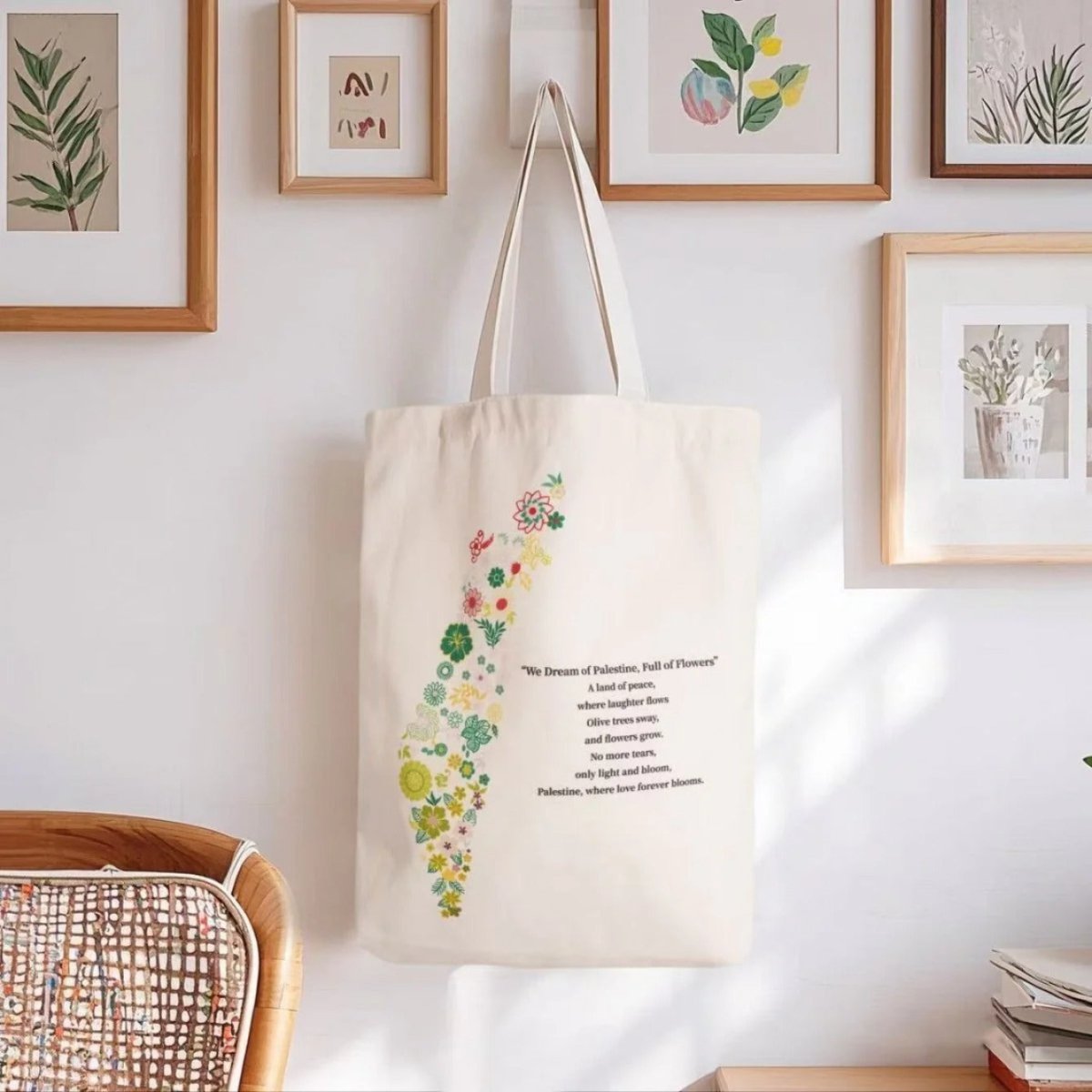 Floral Palestine Tote Bag – Love Forever Blooms (MAC236)