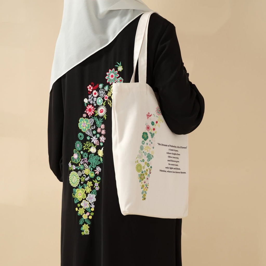 Floral Palestine Tote Bag – Love Forever Blooms (MAC236)