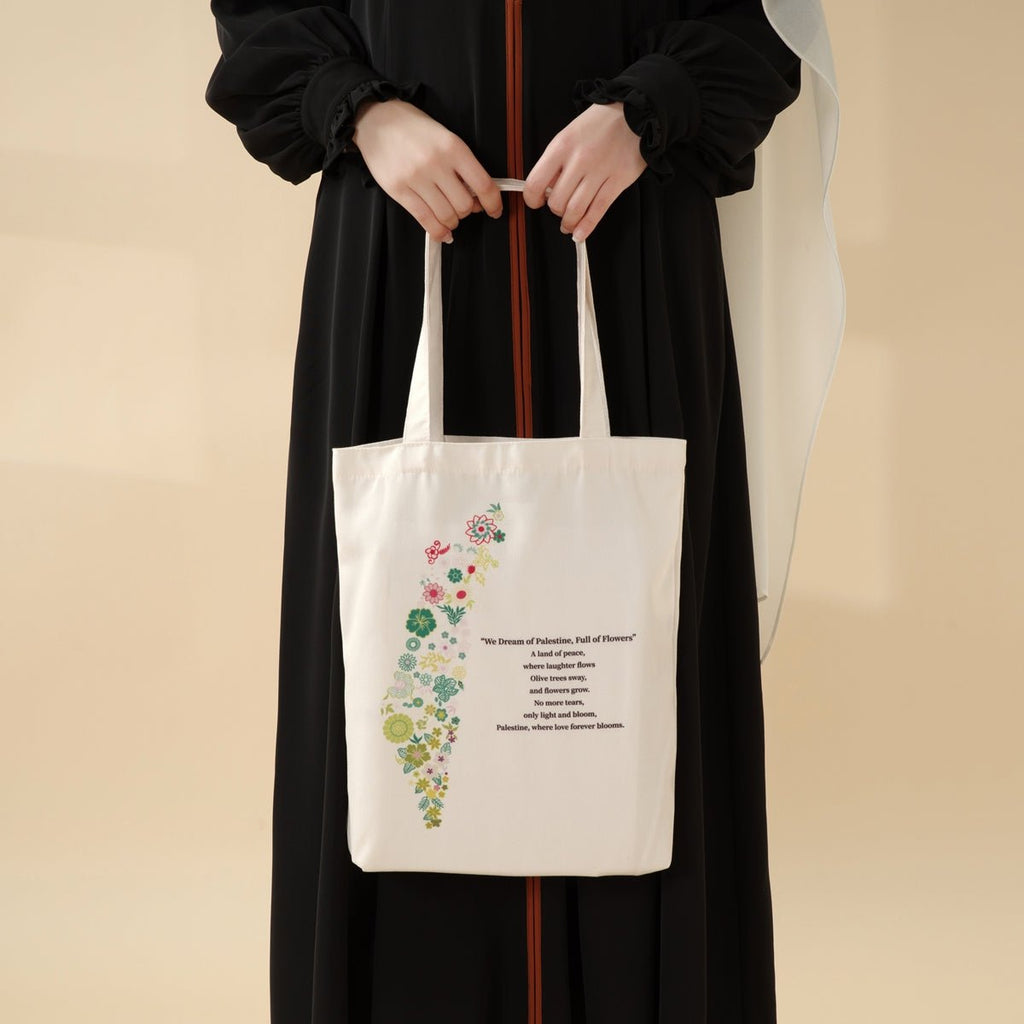 Floral Palestine Tote Bag – Love Forever Blooms (MAC236)
