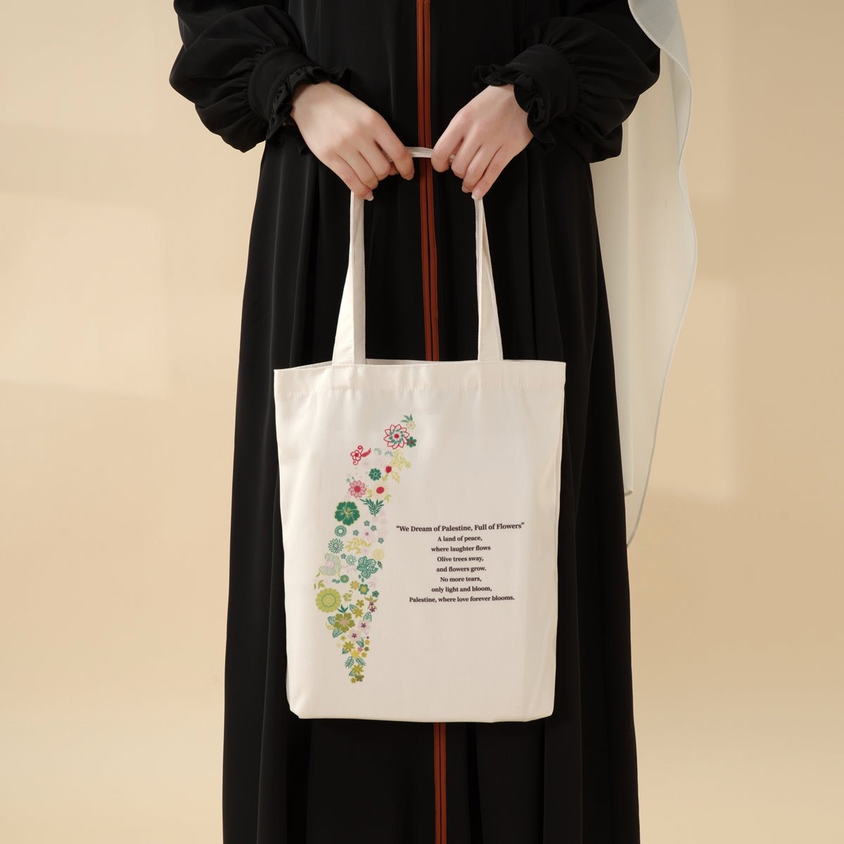 Floral Palestine Tote Bag – Love Forever Blooms (MAC236)