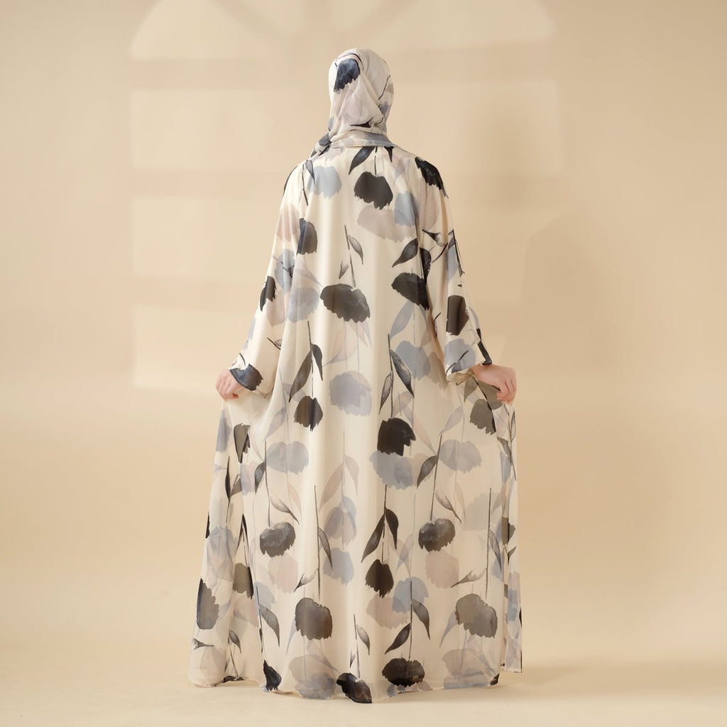 Floral Pattern Open Abaya | 2-Piece Set Lightweight Printed Open Abaya (MOA124)