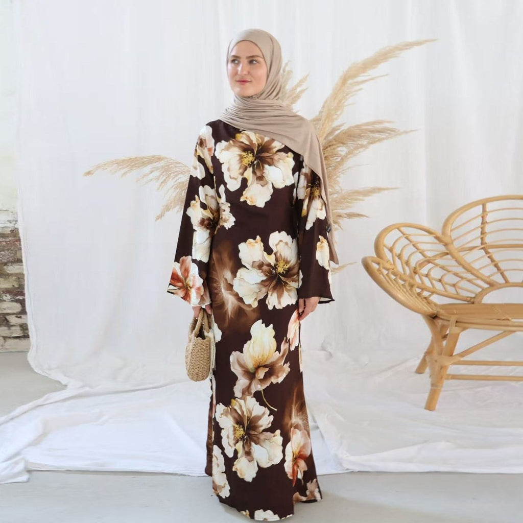 Floral Print Abaya with Bell Sleeves(MA332)