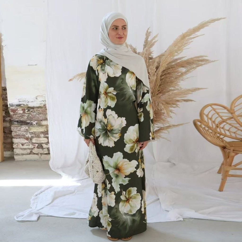 Floral Print Abaya with Bell Sleeves(MA332)