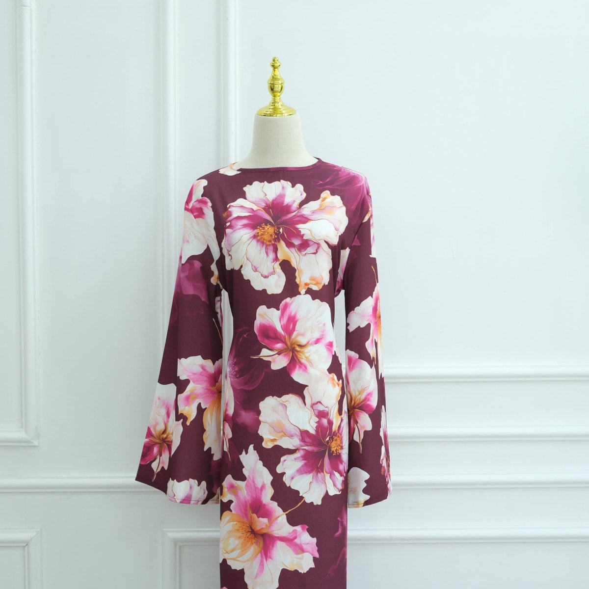 Floral Print Abaya with Bell Sleeves(MA332)