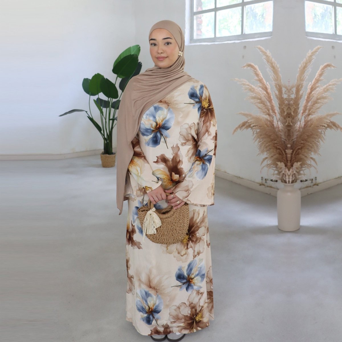 Floral Print Abaya with Bell Sleeves(MA332)