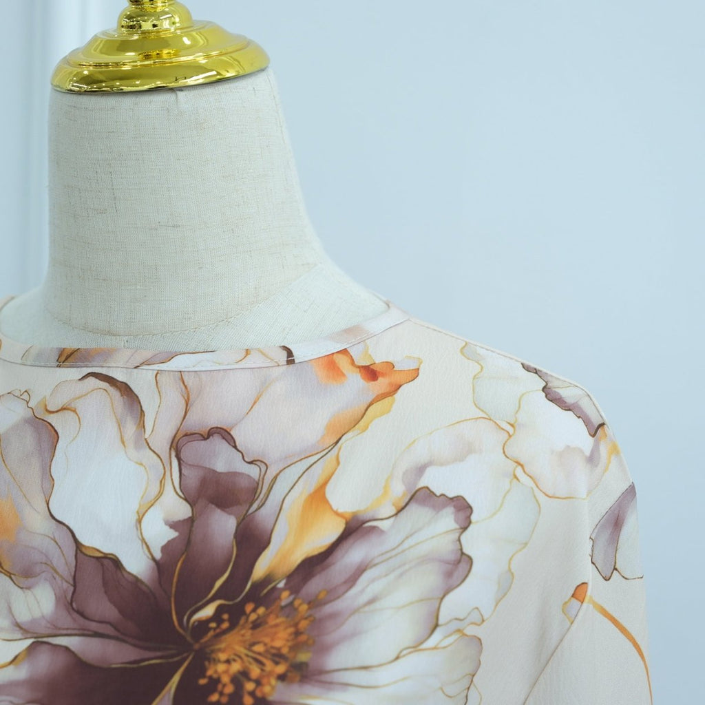 Floral Print Abaya with Bell Sleeves(MA332)