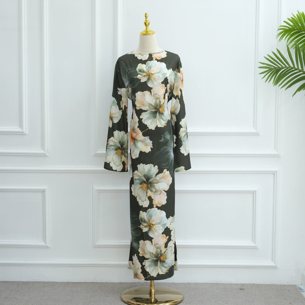 Floral Print Abaya with Bell Sleeves(MA332)