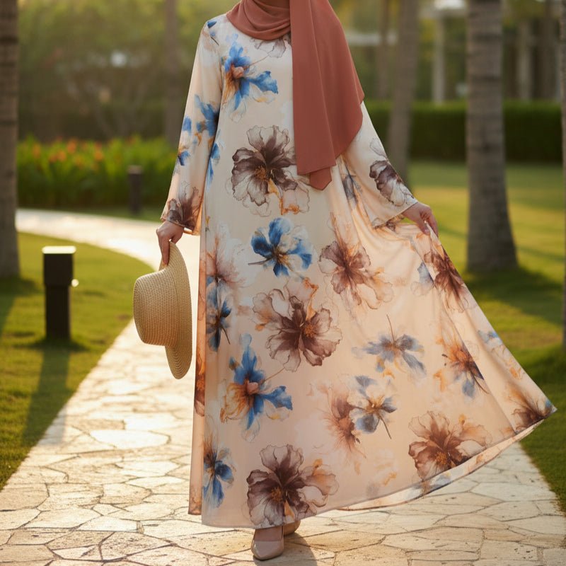 Floral Print Abaya with Bell Sleeves(MA332)