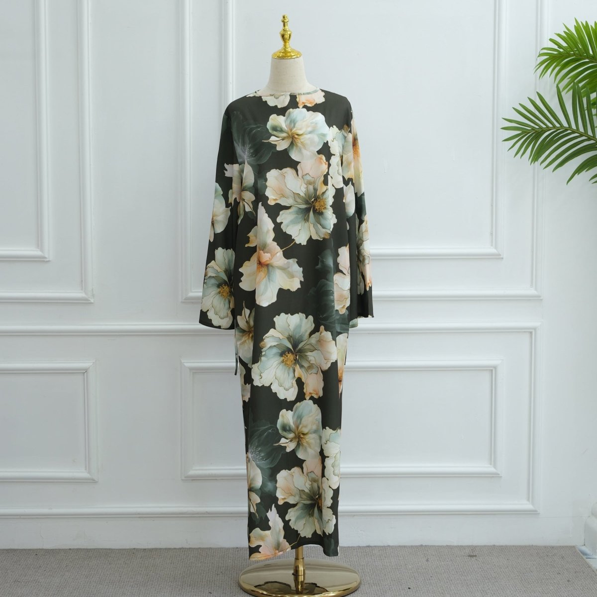 Floral Print Abaya with Bell Sleeves(MA332)