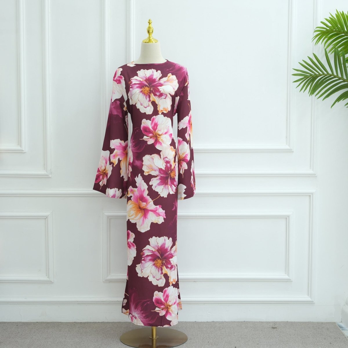 Floral Print Abaya with Bell Sleeves(MA332)