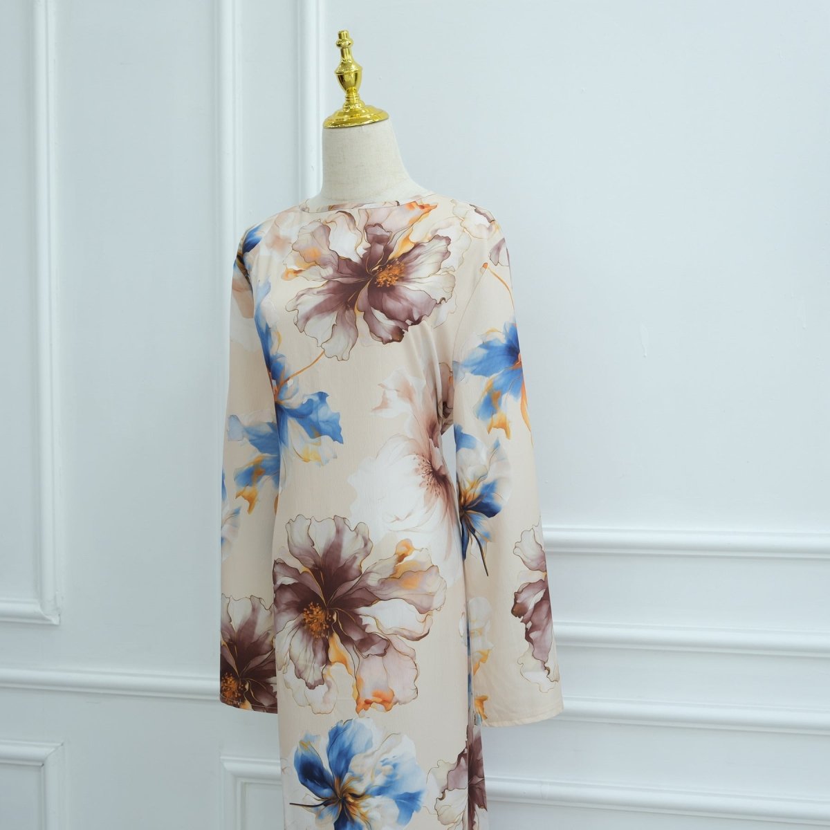 Floral Print Abaya with Bell Sleeves(MA332)