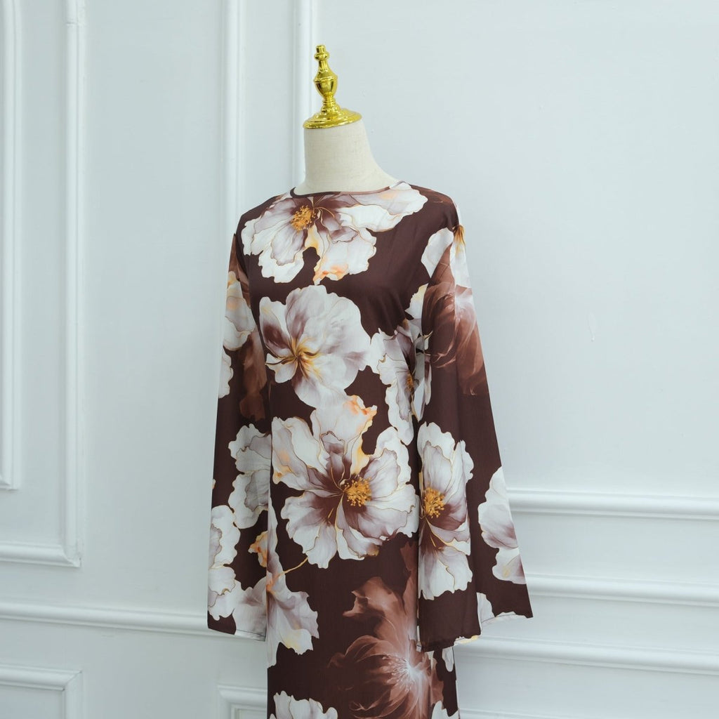 Floral Print Abaya with Bell Sleeves(MA332)