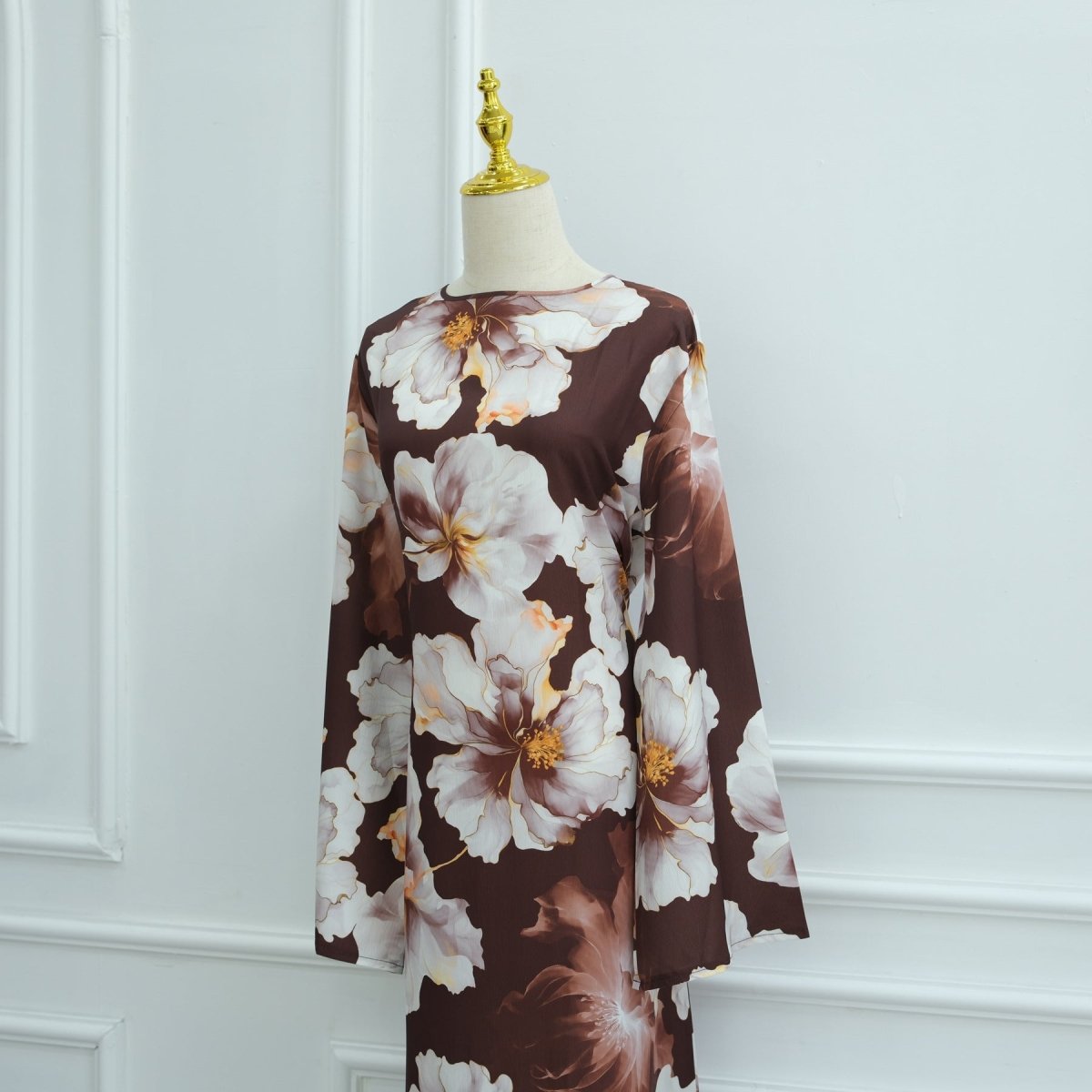 Floral Print Abaya with Bell Sleeves(MA332)