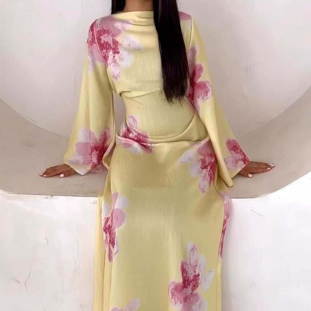 Floral Print Bell Sleeve Maxi Dress Abaya (MA214)