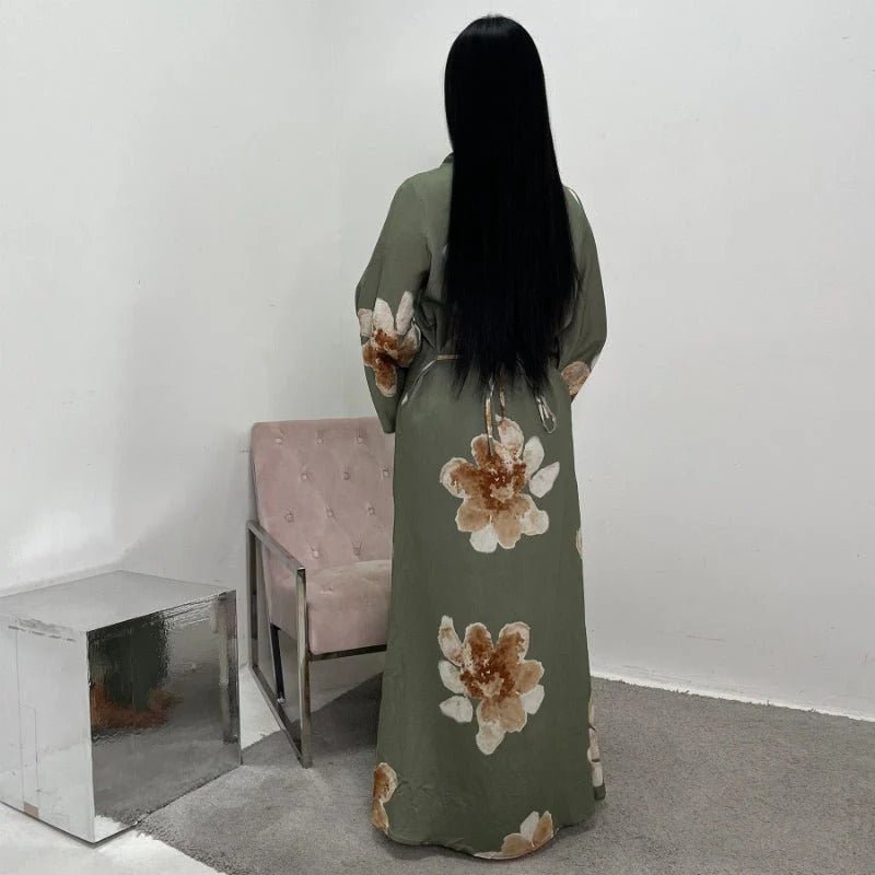Floral Print Bell Sleeve Maxi Dress Abaya (MA214)