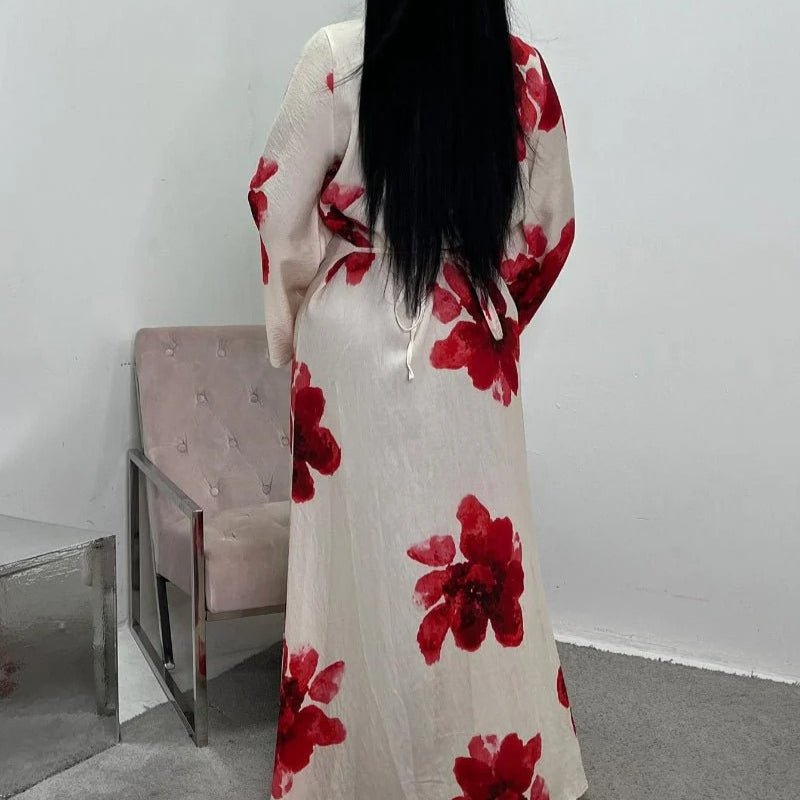 Floral Print Bell Sleeve Maxi Dress Abaya (MA214)