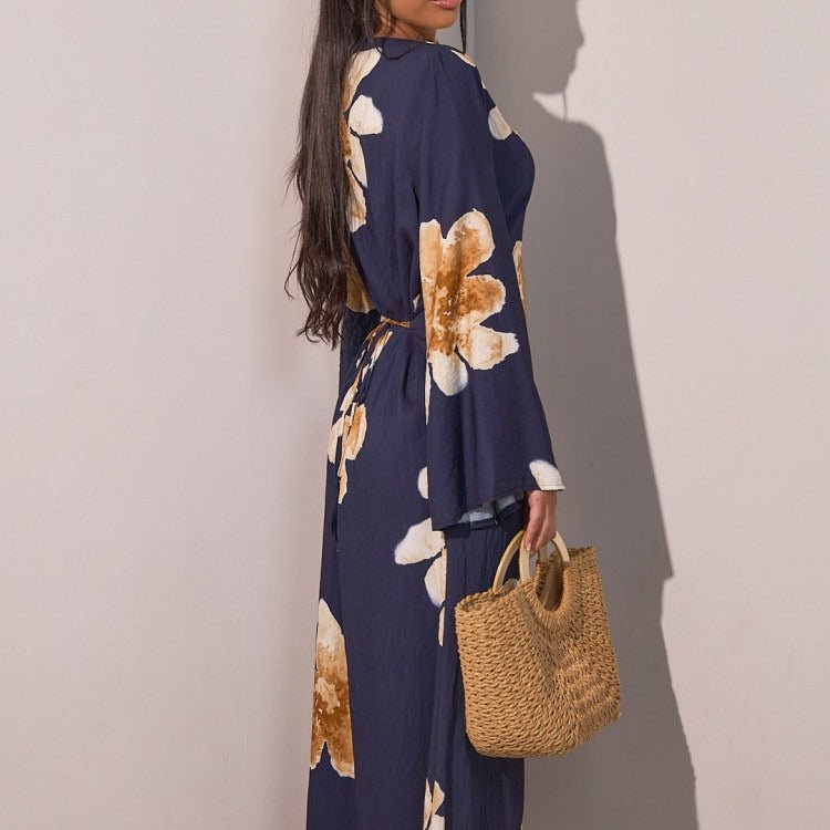 Floral Print Bell Sleeve Maxi Dress Abaya (MA214)