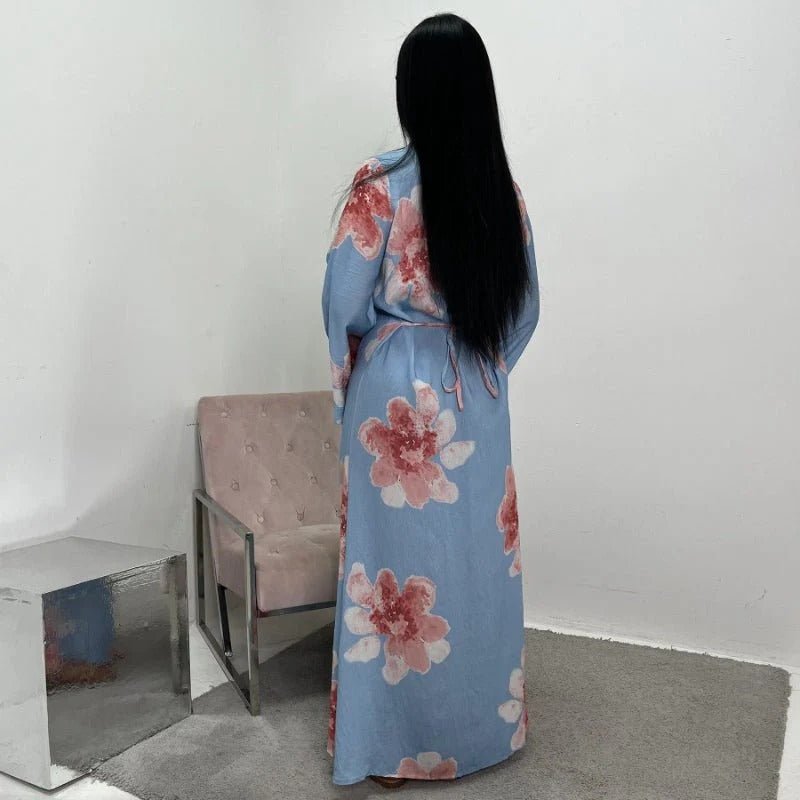 Floral Print Bell Sleeve Maxi Dress Abaya (MA214)