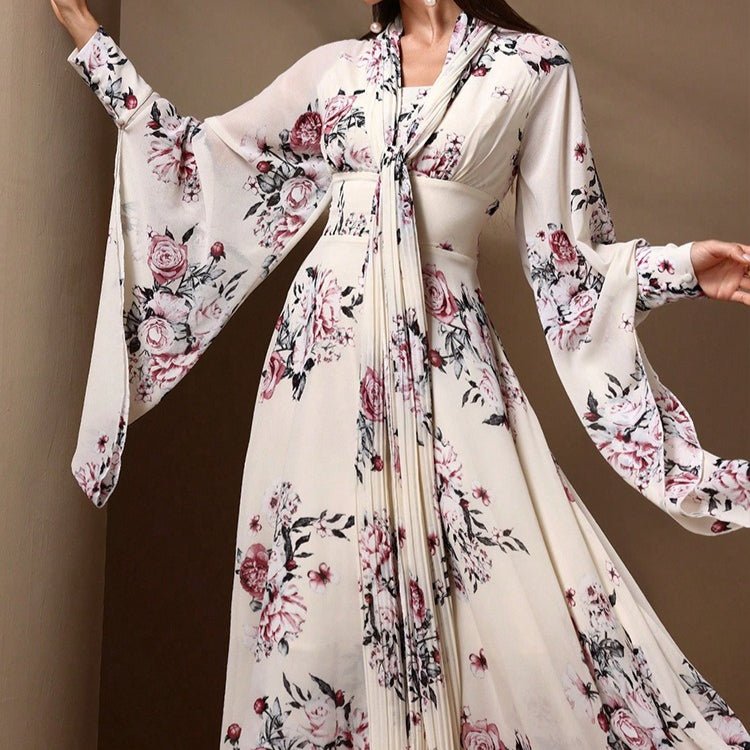 Floral Print Chiffon Kimono Dress(MS371)