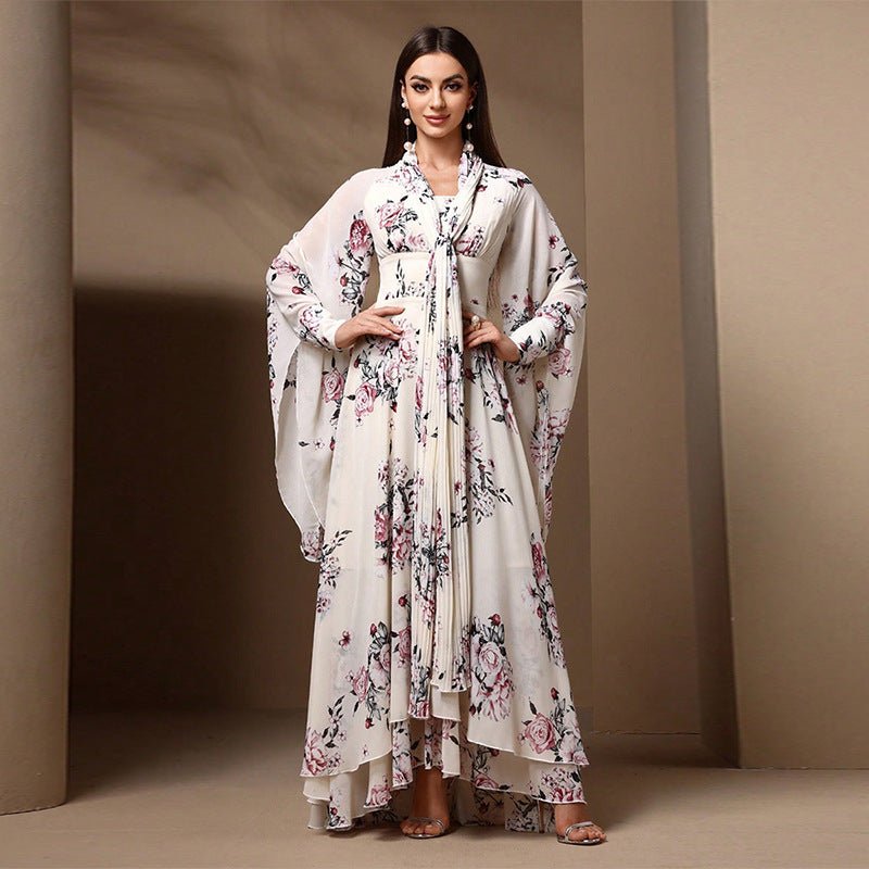 Floral Print Chiffon Kimono Dress(MS371)