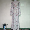 Floral Print Flared-Sleeve Waist Belt Maxi Dress(MS482)