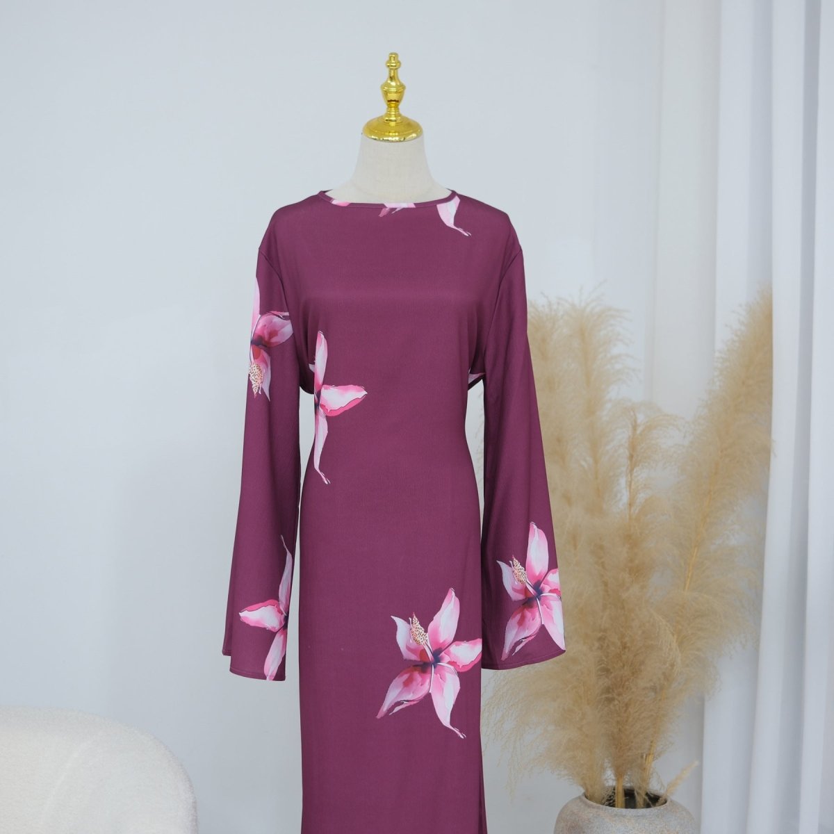 Floral Print Maxi Dress with Cape Sleeves(MS440)
