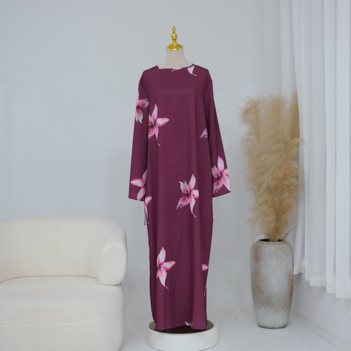 Floral Print Maxi Dress with Cape Sleeves(MS440)