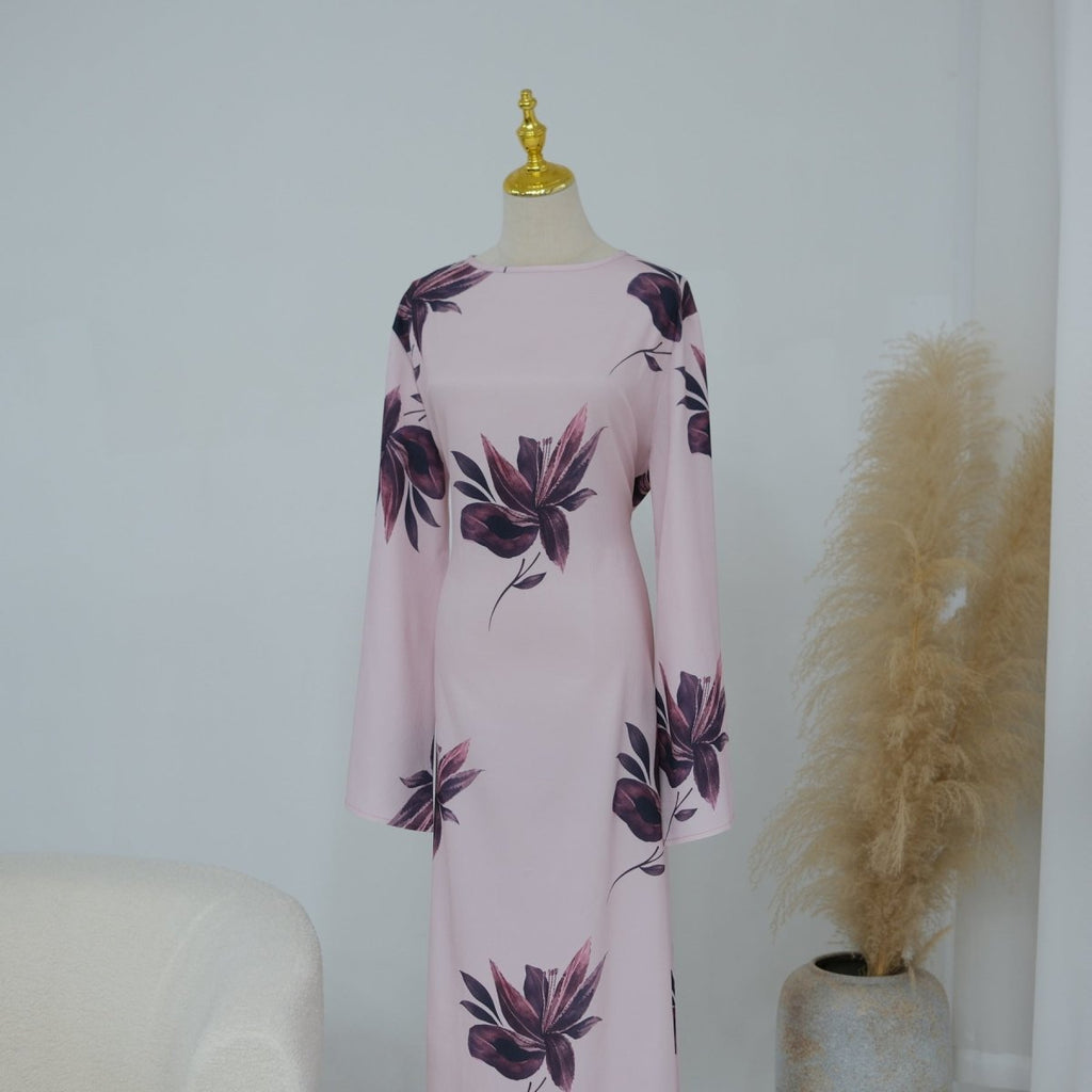 Floral Print Maxi Dress with Cape Sleeves(MS440)