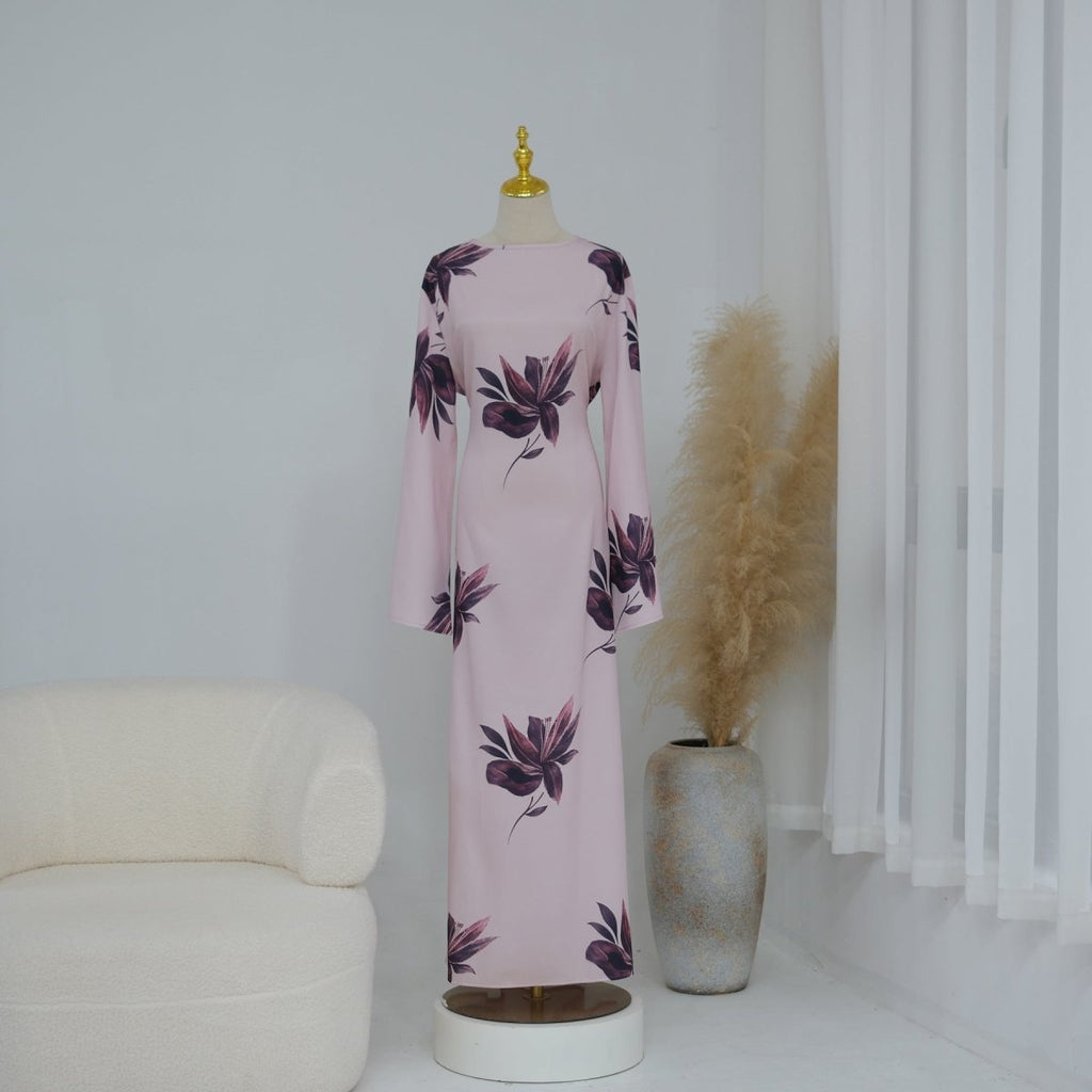 Floral Print Maxi Dress with Cape Sleeves(MS440)