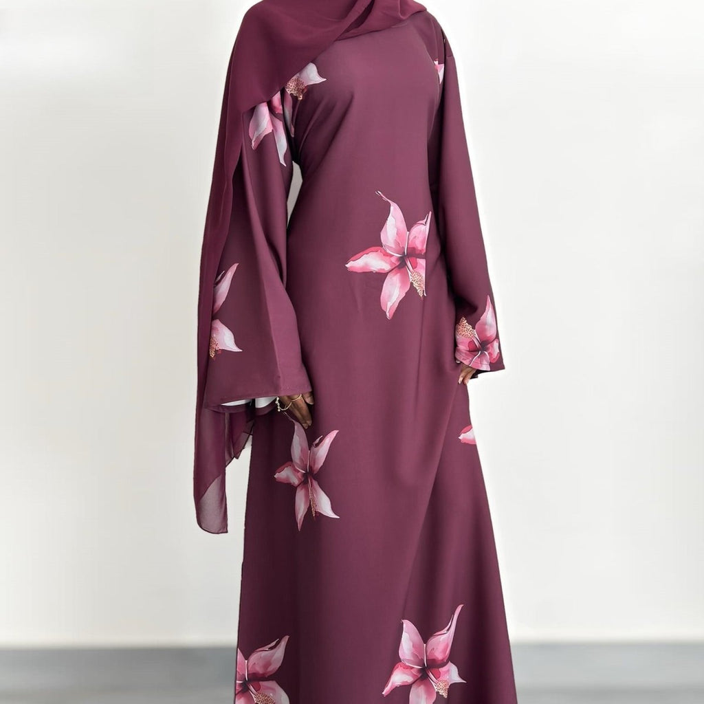 Floral Print Maxi Dress with Cape Sleeves(MS440)
