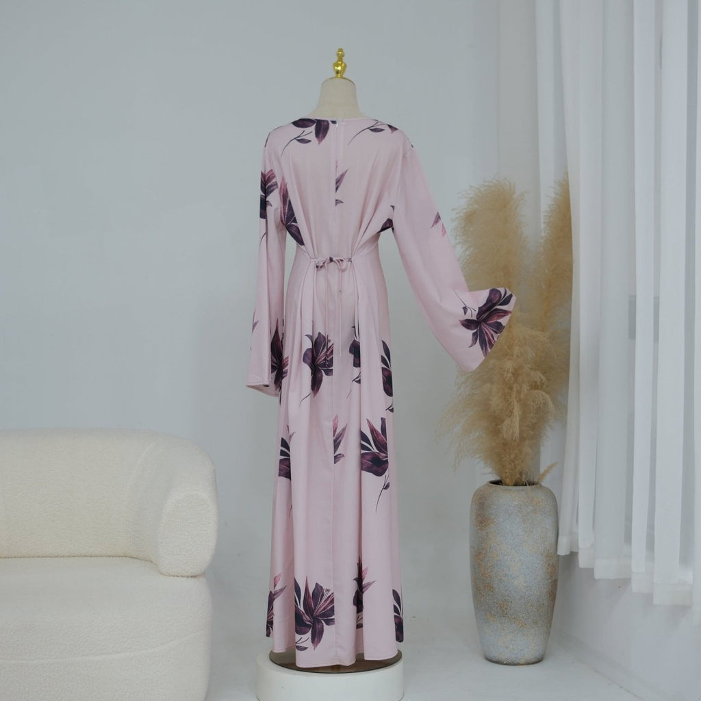 Floral Print Maxi Dress with Cape Sleeves(MS440)