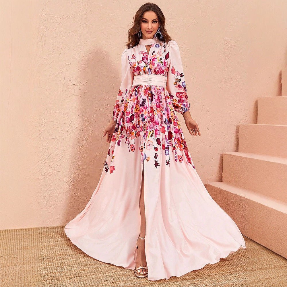 Floral Print Maxi Dress with Front Slit(MS366)