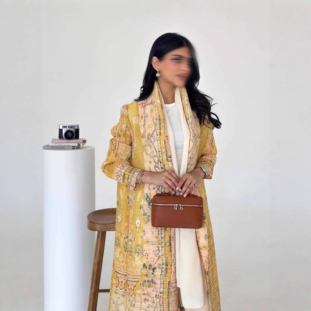 Floral Print Muslim Trench Coat - Modest Commuter Jacket Cape Robe(MOA212)