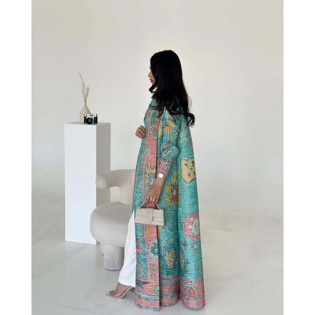 Floral Print Muslim Trench Coat - Modest Commuter Jacket Cape Robe(MOA212)