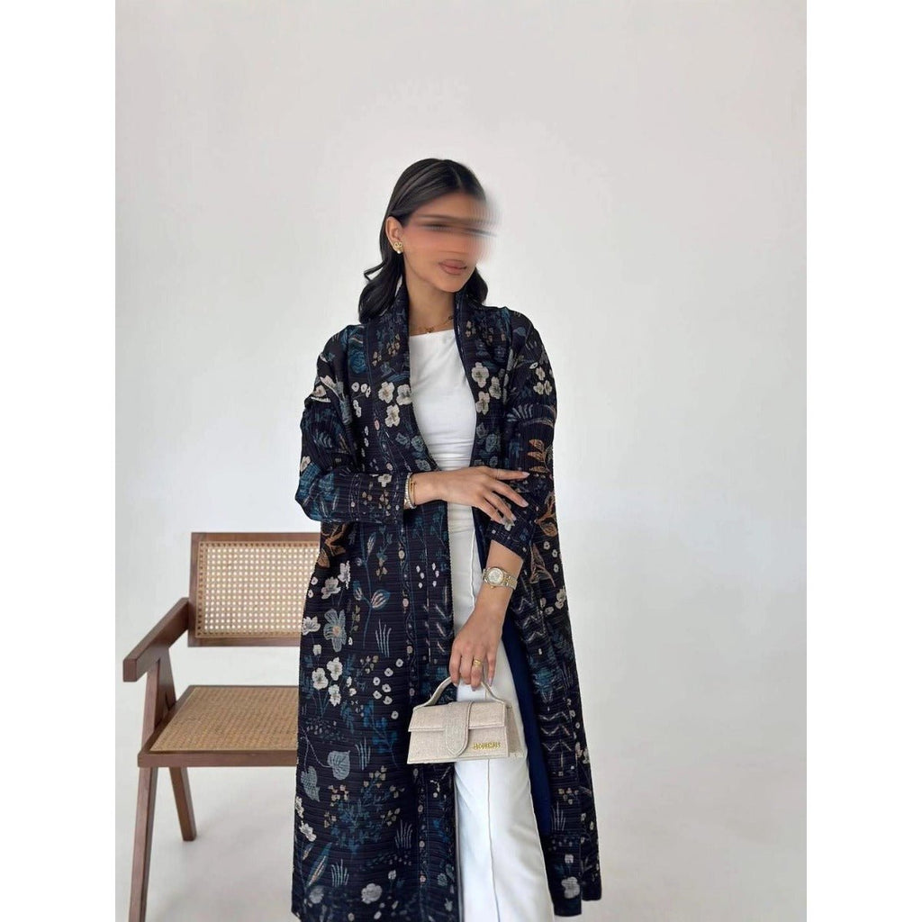 Floral Print Muslim Trench Coat - Modest Commuter Jacket Cape Robe(MOA212)