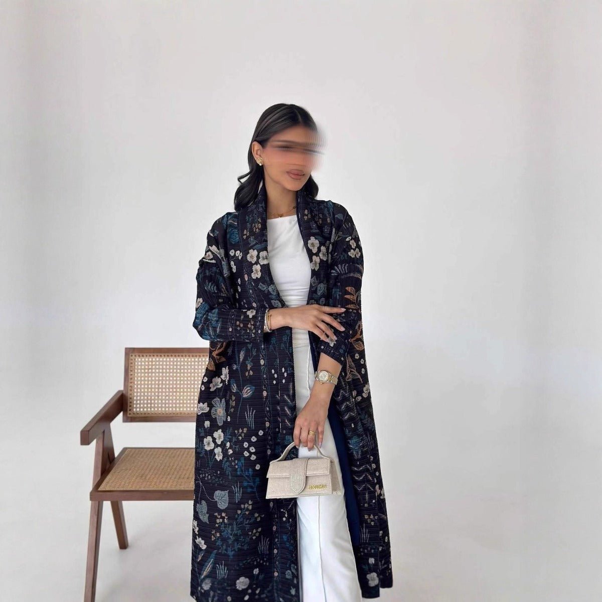 Floral Print Muslim Trench Coat - Modest Commuter Jacket Cape Robe(MOA212)