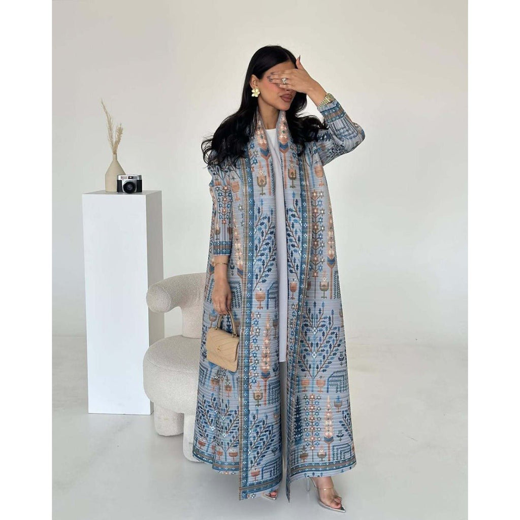 Floral Print Muslim Trench Coat - Modest Commuter Jacket Cape Robe(MOA212)
